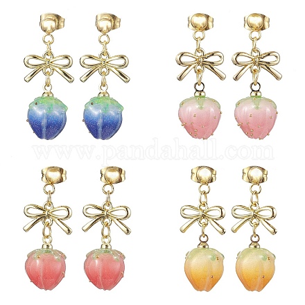 4 пара сережек-гвоздиков из смолы 4 цветов EJEW-TA00481-1