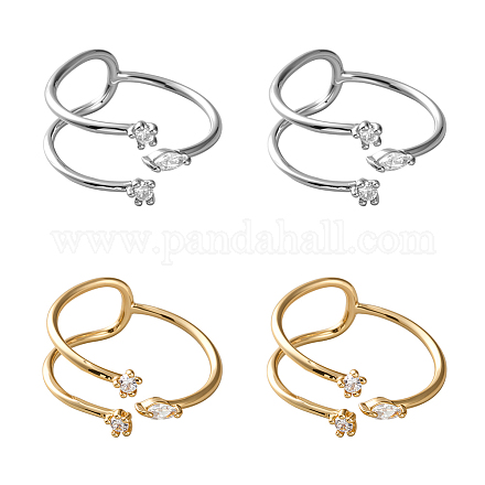 4 шт. 2 цвета латуни со стразами регулируемые открытые манжеты для женщин RJEW-HY0001-04-1