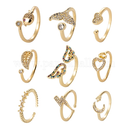 9шт 9 стиля латунные микропаве прозрачные кубические циркониевые манжеты RJEW-LS0001-47G-1