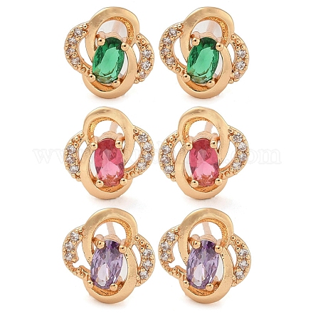 Серьги-гвоздики из латуни с кубическим цирконием EJEW-M090-10G-1