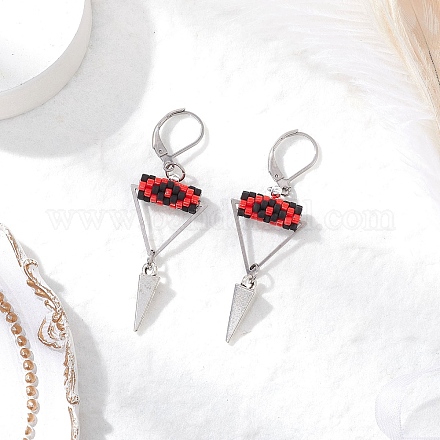 Серьги-гвоздики с застежкой-молнией из латунного стекла с треугольным глазом EJEW-MZ00452-02-1