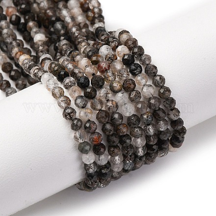 Нити бусин из натурального черного рутилированного кварца G-RM250104-C3-1