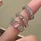 Alloy & Rhinestone Cuff Finger Rings Sets, Heart, Light Rose, Inner Diameter: 15~20mm