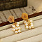 Flower Brass Plastic Pearl Dangle Stud Earrings, Golden, 32x11mm