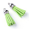 Faux Suede Tassel Pendant Decorations, with CCB Plastic Cord Ends, Platinum, Yellow Green, 35~37x10mm, Hole: 1.8mm