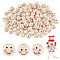 Printed Natural Wood European Beads, Large Hole Beads, Round with Smiling Face, Undyed, PapayaWhip, 14mm, 150pcs/set