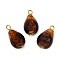 Handmade Gold Sand Lampwork Pendants, Teardrop, with Iron Loops, Golden, 20~21x11~12mm, Hole: 2.5mm