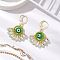 Handmade Evil Eye Lampwork Leberback Earrings, with Glass Seed Beads, Golden, Lime Green, 37x29mm