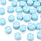 Handmade Polymer Clay Beads, Mother's Day Theme, Flat Round with Word I Love MOM, Light Sky Blue, 8~9.5x3.5~4.5mm, Hole: 1.5mm