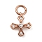 Brass Micro Pave Cubic Zirconia Tiny Cross Charms, Rose Gold, 11x9.5x2mm, Hole: 3mm