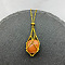 Synthetic Goldstone Nuggets Macrame Pouch Pendant 201 Stainless Steel Chain Necklaces, Real 18K Gold Plated, 23.62 inch(60cm)