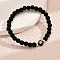 Alloy Resin Round Beaded Stretch Bracelets, Flat Round with Letter, Black, Golden, Letter W, 7-1/8 inch(18cm)