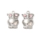 304 Stainless Steel Pendants, with Rhinestone, Owl Charms, Light Rose, 15.5x10.5x4mm, Hole: 1.6mm