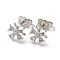 Brass Rhinestone Stud Earrings, Flower, Platinum, 10x9mm