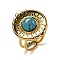 Ion Plating(IP) 304 Stainless Steel Open Cuff Rings, Synthetic Turquoise Flat Round Rings for Women Men, Real 18K Gold Plated, Adjustable