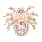 Zinc Alloy Rhinestone Cabochons, with Plastic Imitation Pearls, Spider, Light Gold, 34.5x39.5x7mm