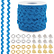 1 Strand Wave Bending Fringe Trim, Sewing Ribbon, with 32Pcs 2 Colors Iron Ribbon Crimp Ends and 64Pcs 2 Colors Jump Rings, Blue, 1/4 inch~3/8 inch(5~8.5mm)