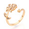 Tropical Leaf Shape Brass Micro Pave Clear Cubic Zirconia Cup Peg Ring Settings, Cuff Ring Settings for Half Drilled Beads, Cadmium Free & Nickel Free & Lead Free, Real 18K Gold Plated, 15~16mm, Inner Diameter: 16.8~17.2mm