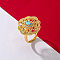 Geometric Brass Micro Pave Cubic Zirconia Finger Rings for Women, Golden, Turquoise, Inner Diameter: 18mm