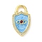 Brass Micro Pave Cubic Zirconia Pendants, with Enamel, Evil Eye Charm, Real 18K Gold Plated, Shield, 30.5x17.5x4mm, Hole: 6.5x3.5mm