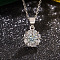 Brass Micro Pave Clear Cubic Zirconia Pendant Necklaces, Flower, Platinum, 15.75 inch(40cm)