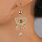 Luxurious Zinc Alloy Middle Eastern Ramadan Hollow Flower Half Round Hoop Earrings, Golden, Green, 35x23mm