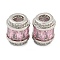 Rack Plating Brass Micro Pave Cubic Zirconia European Beads, Long-Lasting Plated, Lead Free & Cadmium Free, Column, Platinum, Pearl Pink, 11.5x10mm, Hole: 4.5mm