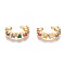 Golden Plated Brass Micro Pave Cubic Zirconia Cuff Earrings, Long-Lasting Plated, Colorful, 16.5x13.5x3.2mm
