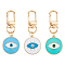 3Pcs 3 Colors Flat Round with Evil Eye Alloy Enamel Pendant Decoration, Swivel Clasp Charms for Keychain, Purse, Backpack Ornament, Mixed Color, 63mm, 1pc/color