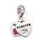 304 Stainless Steel European Dangle Charms, Large Hole Pendants, with Black & Red Enamel, Heart with Word Forever, Stainless Steel Color, 25mm, Hole: 4mm, Heart: 13.5x12x1.5mm
