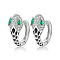 Anti-Tarnish Snake Shape Rhodium Plated 925 Sterling Silver Hoop Earrings, with Green Cubic Zirconia, Platinum, 6mm