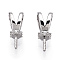 Rhodium Plated 925 Sterling Silver Micro Pave Cubic Zirconia Rabbit Ear Peg Bails, For Half Drilled Beads, Nickel Free, with S925 Stamp, Real Platinum Plated, 11x4.5x4mm, Hole: 2.5x4mm, Pin: 0.8mm