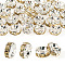 30Pcs 2 Colors Brass Rhinestone Spacer Beads, Straight Flange, Rondelle, Silver, Jonquil, 6x3mm, Hole: 1mm, 15pcs/style
