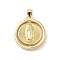 Religion Brass Pendants, Flat Round with Virgin Mary Charms, Real 16K Gold Plated, 23x20x5.5mm, Hole: 4.5x3.5mm