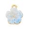 Alloy Glass Charms, Flower, Golden, Light Sky Blue, 13.5x11x5.5mm, Hole: 1.6mm