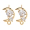 Brass Clear Cubic Zirconia Stud Earring Findings, Cadmium Free & Nickel Free & Lead Free, with Loop, Real 18K Gold Plated, Moon, 11x7mm, Hole: 1mm, Pin: 12x0.7mm
