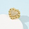 Adjustable Brass Micro Pave Cubic Zirconia Cuff Rings for Women, Heart, Real 16K Gold Plated, Clear, 22.5x24mm, Adjustable