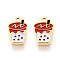 304 Stainless Steel Charms, with Enamel, Real 14K Gold Plated, Bubble Milk Tea Charm, Ion Plating(IP), FireBrick, 11.5x7.5x0.8mm, Hole: 1mm