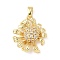 Brass Micro Pave Cubic Zirconia Pendants, Cadmium Free & Lead Free, Flower, Real 18K Gold Plated, 19.5x16.5x5mm, Hole: 3x5mm