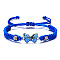Alloy Link Bracelets, Polyester Cord Braided Bracelets for Women, Butterfly, Blue, 6-1/4~11-3/4 inch(16~30cm)