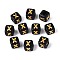 Opaque Acrylic Beads, Golden Metal Enlaced, Cube with Letter, Black, Letter X, 4.5~5x4.5~5x4.5~5mm, Hole: 2mm, about 6250pcs/500g