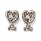 Alloy Rhinestone European Beads, Large Hole Beads, Heart with Word Partnar & Bone, Platinum, 18.5x12.5x9.5mm, Hole: 4.8mm