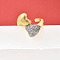 Brass Micro Pave Cubic Zirconia Cuff Rings for Women, Cadmium Free & Lead Free, Heart, Real Gold Plated & Real Platinum Plated, 20.5mm