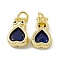Rack Plating Brass Cubic Zirconia Charms, with Jump Ring, Real 18K Gold Plated, Long-Lasting Plated, Cadmium Free & Nickel Free & Lead Free, Heart Charm, Blue, 14x9x5mm, Jump Ring: 5x0.8mm, Inner Diameter: 3.4mm