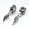 Wing Large Hole Alloy European Dangle Charms, Antique Silver, 32mm, Hole: 4.5~5mm