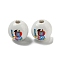 Printed Wood European Beads, Large Hole Beads, Round, White, 16~16.5x14.5~15mm, Hole: 4mm