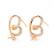 Brass Micro Pave Clear Cubic Zirconia Earring Findings, for Half Drilled Beads, Nickel Free, Heart, Real 18K Gold Plated, 25x13mm, Pin: 0.8mm, Pin: 0.8mm(for Half Drilled Beads)