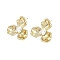 Flower Brass Micro Pave Clear Cubic Zirconia Stud Earring Findings, Lead Free & Cadmium Free & Nickel Free, Real 14K Gold Plated, 23x24.5mm, Hole: 1.8mm, Pin: 12x0.8mm