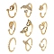 9Pcs 9 Style Brass Micro Pave Clear Cubic Zirconia Cuff Rings, Open Rings, Long-Lasting Plated, Star with Moon & Lightning Bolt & Heart & Fish & Fishtail & Leaf & Wing, Real 18K Gold Plated, Inner Diameter: 15.5~18mm, 1pc/style