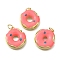 Brass Enamel Pendants, Donut Charms, Rack Plating, Lasting Plated, Cadmium Free & Lead Free, with Jump Ring, Real 18K Gold Plated, Light Coral, 20x17.5x4mm, Hole: 3.5mm